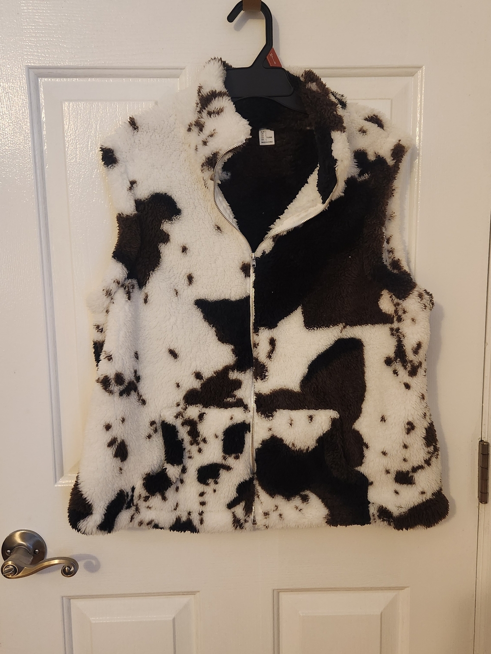 Faux Fur Cow Print Vest - Black & White